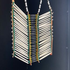 Vintage Native American Breast Plate Hair Bone Ceremonial Festival Necklace